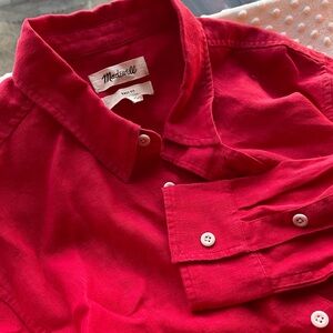 New Madewell men’s linen long sleeve button up shirt red